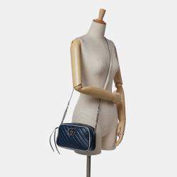 Pre Owned Gucci Blue Small GG Marmont Leather Torchon Crossbody