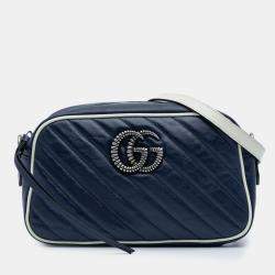 Pre Owned Gucci Blue Small GG Marmont Leather Torchon Crossbody