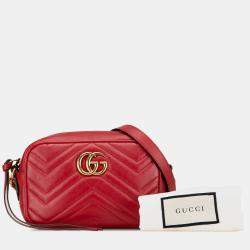 Pre Owned Gucci Red Mini GG Marmont Matelasse Leather Crossbody