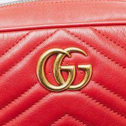 Pre Owned Gucci Red Mini GG Marmont Matelasse Leather Crossbody