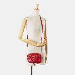 Pre Owned Gucci Red Mini GG Marmont Matelasse Leather Crossbody