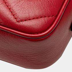 Pre Owned Gucci Red Mini GG Marmont Matelasse Leather Crossbody