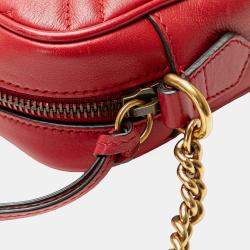 Pre Owned Gucci Red Mini GG Marmont Matelasse Leather Crossbody