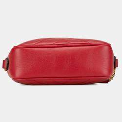 Pre Owned Gucci Red Mini GG Marmont Matelasse Leather Crossbody