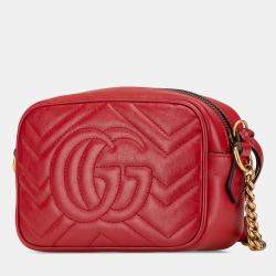 Pre Owned Gucci Red Mini GG Marmont Matelasse Leather Crossbody
