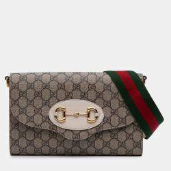 Pre Owned Gucci Brown Small GG Supreme Horsebit 1955 Satchel