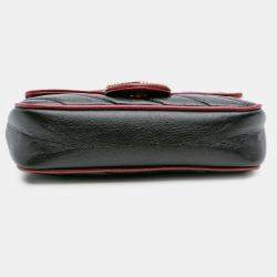Pre Owned Gucci Black Super Mini GG Marmont Matelasse Leather Torchon Flap Crossbody