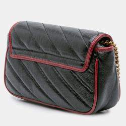 Pre Owned Gucci Black Super Mini GG Marmont Matelasse Leather Torchon Flap Crossbody