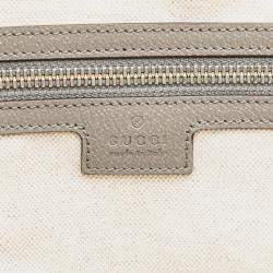 Pre Owned Gucci Grey White Canvas Embossed Logo Tote