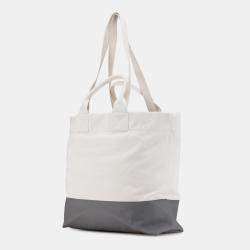 Pre Owned Gucci Grey White Canvas Embossed Logo Tote