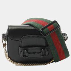 Pre Owned Gucci Black Mini Leather Horsebit 1955 Web Satchel