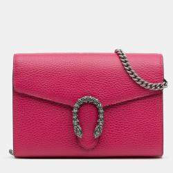 Pre Owned Gucci Pink Mini Leather Dionysus Wallet on Chain