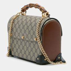 Pre Owned Gucci Beige Brown GG Supreme Bamboo Padlock Satchel