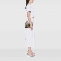 Pre Owned Gucci Beige Brown GG Supreme Bamboo Padlock Satchel