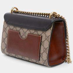 Pre Owned Gucci Beige Brown Small GG Supreme Padlock Crossbody