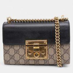 Pre Owned Gucci Beige Brown Small GG Supreme Padlock Crossbody