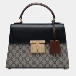 Pre Owned Gucci Brown Small GG Supreme Padlock Satchel