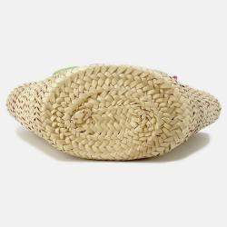 Pre Owned Gucci Logo Basket Bag Yellow/Natural Straw Leather