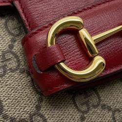 Pre Owned Gucci 1955 Horsebit GG Supreme Beige/Red Leather Shoulder Bag