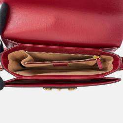 Pre Owned Gucci 1955 Horsebit GG Supreme Beige/Red Leather Shoulder Bag