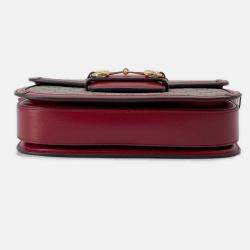 Pre Owned Gucci 1955 Horsebit GG Supreme Beige/Red Leather Shoulder Bag