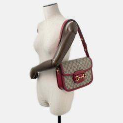 Pre Owned Gucci 1955 Horsebit GG Supreme Beige/Red Leather Shoulder Bag