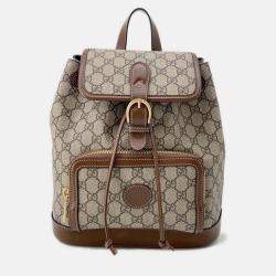 Pre Owned Gucci Interlocking G GG Supreme Backpack Beige/Brown Pvc Leather