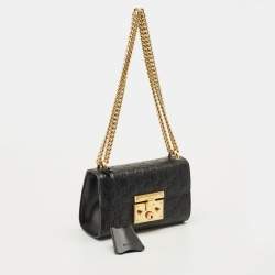 Pre Owned Gucci Black Guccissima Leather Small Padlock Shoulder Bag