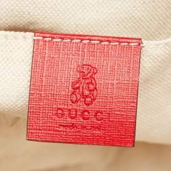 Pre Owned Gucci Red/Beige GG Supreme Canvas and Leather Girl's Ladybug Tote