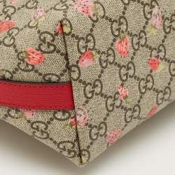 Pre Owned Gucci Red/Beige GG Supreme Canvas and Leather Girl's Ladybug Tote