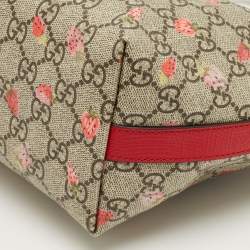 Pre Owned Gucci Red/Beige GG Supreme Canvas and Leather Girl's Ladybug Tote