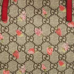 Pre Owned Gucci Red/Beige GG Supreme Canvas and Leather Girl's Ladybug Tote