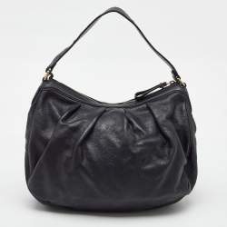 Pre Owned Gucci Black Guccissima Leather Medium Sukey Hobo