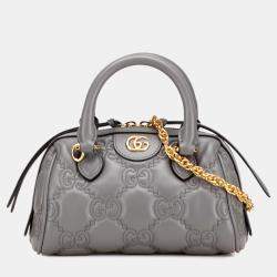 Pre Owned Gucci Grey Mini GG Matelasse Leather Marmont Satchel