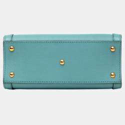 Pre Owned Gucci Blue Mini Calfskin Bamboo Diana Satchel