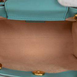 Pre Owned Gucci Blue Mini Calfskin Bamboo Diana Satchel