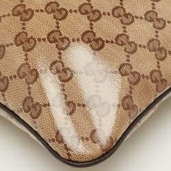 Pre Owned Gucci Beige/Brown GG Crystal Canvas and Leather Flat Messenger Bag