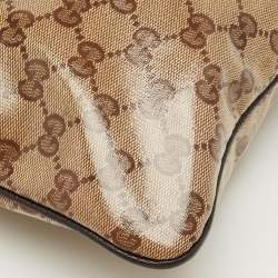 Pre Owned Gucci Beige/Brown GG Crystal Canvas and Leather Flat Messenger Bag