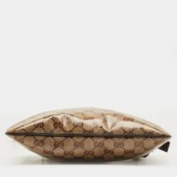 Pre Owned Gucci Beige/Brown GG Crystal Canvas and Leather Flat Messenger Bag