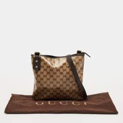 Pre Owned Gucci Beige/Brown GG Crystal Canvas and Leather Flat Messenger Bag