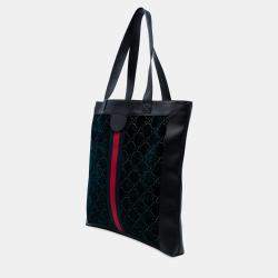 Pre Owned Gucci Blue Large GG Velvet Web Ophidia Tote