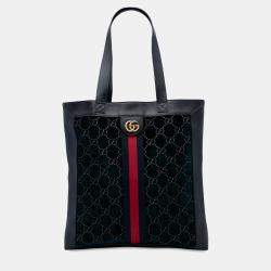 Pre Owned Gucci Blue Large GG Velvet Web Ophidia Tote