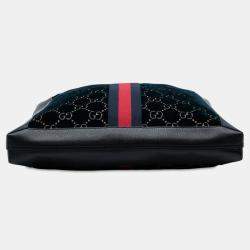 Pre Owned Gucci Blue Large GG Velvet Web Ophidia Tote