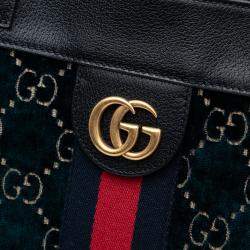 Pre Owned Gucci Blue Large GG Velvet Web Ophidia Tote