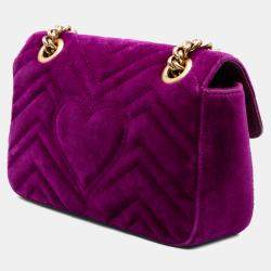 Pre Owned Gucci Purple Small GG Marmont Matelasse Velvet Crystal Embellished Shoulder Bag