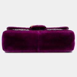 Pre Owned Gucci Purple Small GG Marmont Matelasse Velvet Crystal Embellished Shoulder Bag