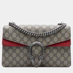 Pre Owned Gucci Beige Brown Medium GG Supreme Dionysus Shoulder Bag