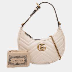 Pre Owned Gucci White Mini GG Marmont Half Moon Bag