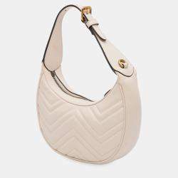 Pre Owned Gucci White Mini GG Marmont Half Moon Bag