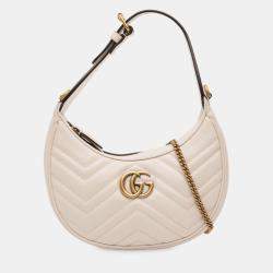 Pre Owned Gucci White Mini GG Marmont Half Moon Bag